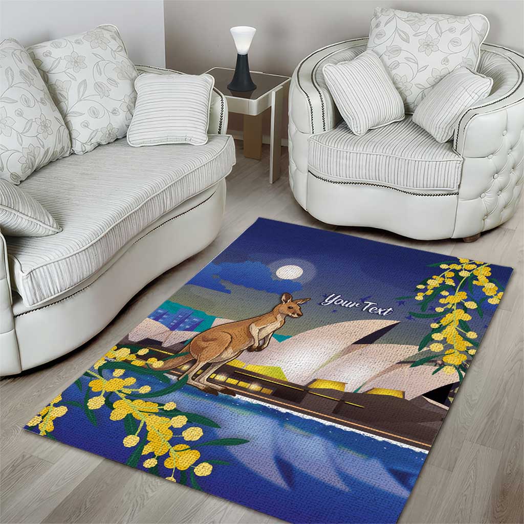 Kangaroo Australia Personalised Area Rug Aussie Pride Golden Wattle Sydney Opera House