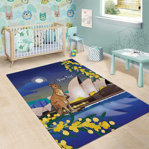 Kangaroo Australia Personalised Area Rug Aussie Pride Golden Wattle Sydney Opera House