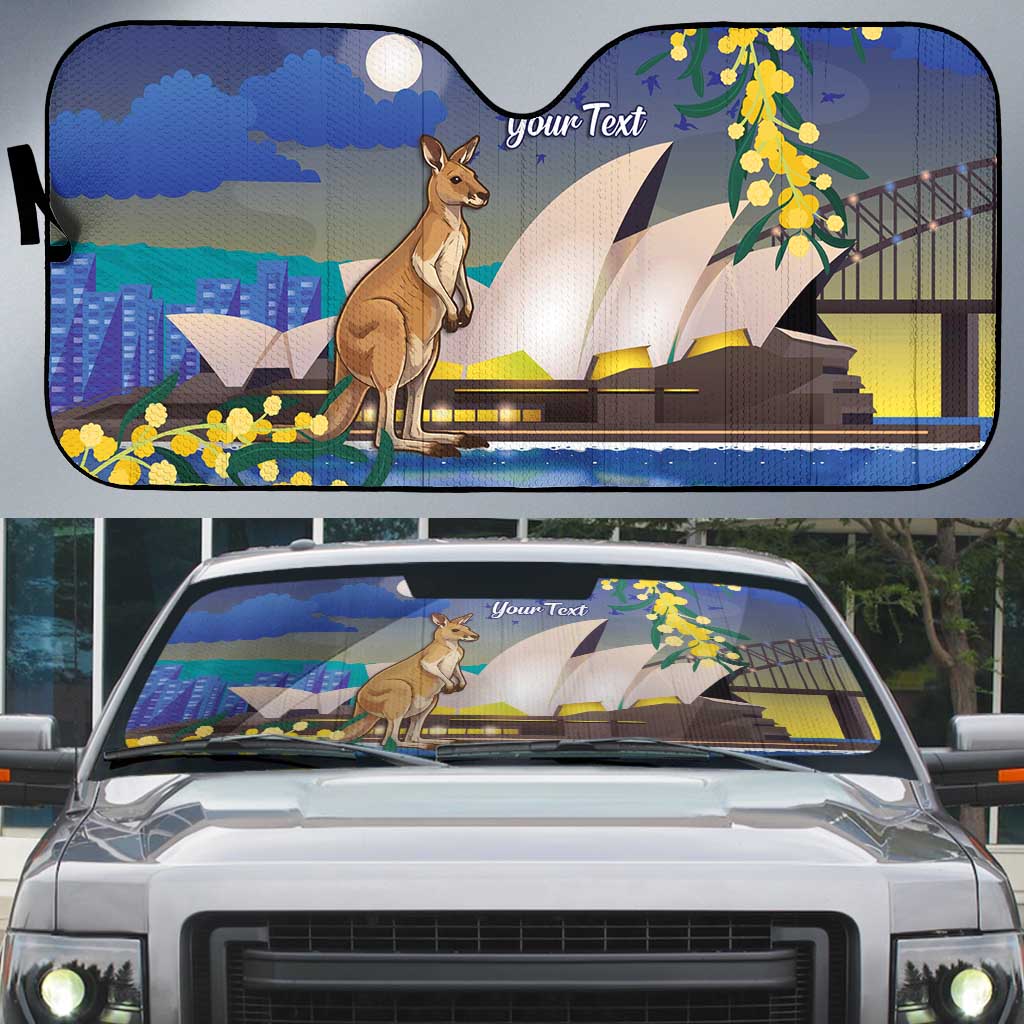 Kangaroo Australia Personalised Auto Sun Shade Aussie Pride Golden Wattle Sydney Opera House