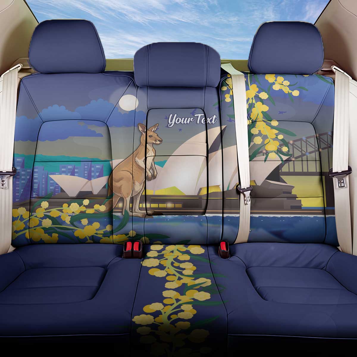Kangaroo Australia Personalised Back Car Seat Cover Aussie Pride Golden Wattle Sydney Opera House