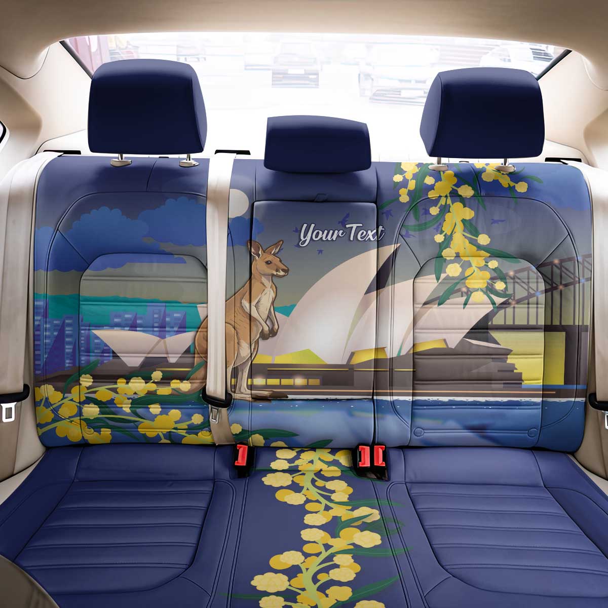 Kangaroo Australia Personalised Back Car Seat Cover Aussie Pride Golden Wattle Sydney Opera House