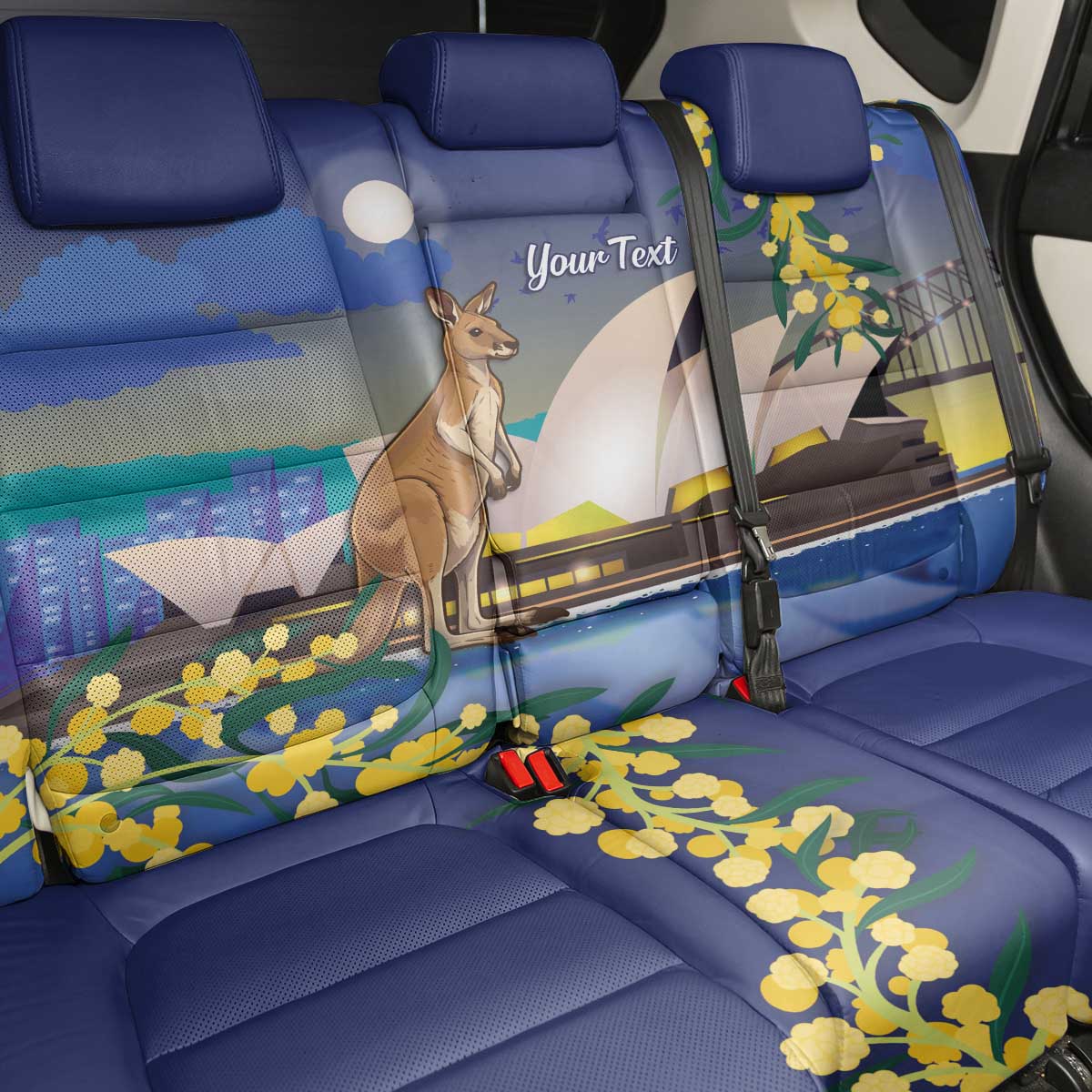 Kangaroo Australia Personalised Back Car Seat Cover Aussie Pride Golden Wattle Sydney Opera House