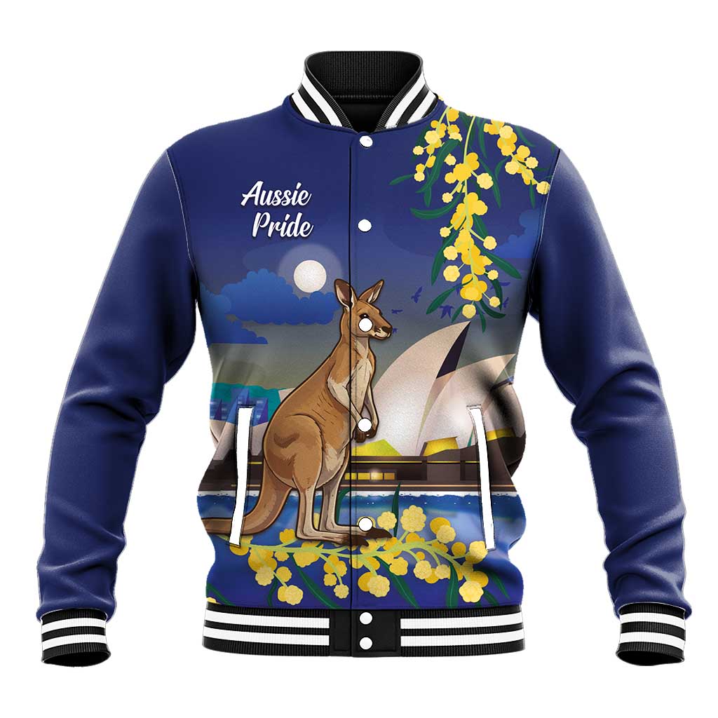 Kangaroo Australia Personalised Baseball Jacket Aussie Pride Golden Wattle Sydney Opera House