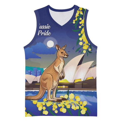 Kangaroo Australia Personalised Basketball Jersey Aussie Pride Golden Wattle Sydney Opera House