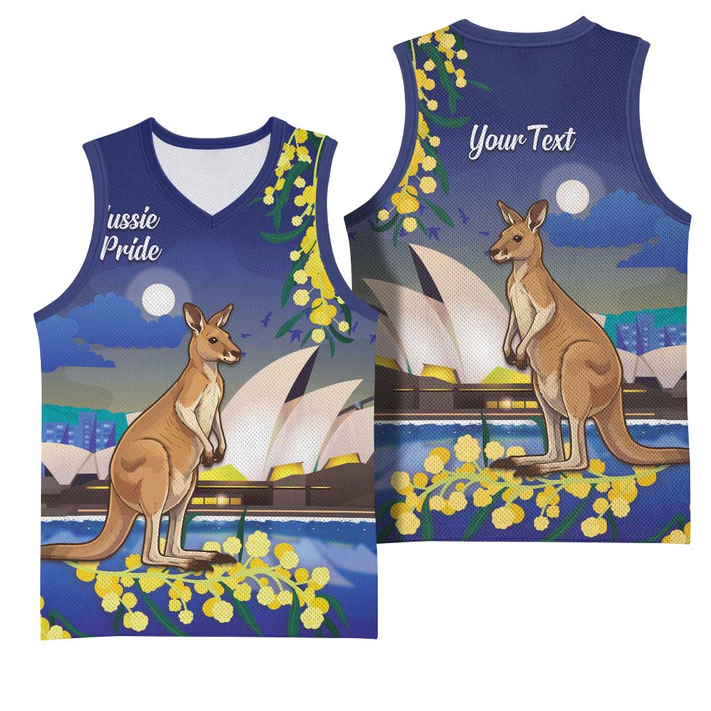 Kangaroo Australia Personalised Basketball Jersey Aussie Pride Golden Wattle Sydney Opera House
