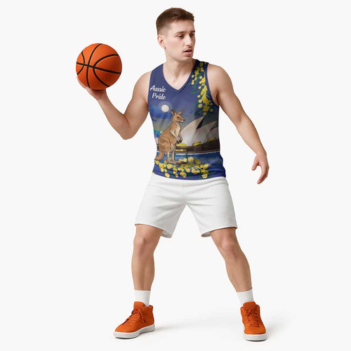Kangaroo Australia Personalised Basketball Jersey Aussie Pride Golden Wattle Sydney Opera House