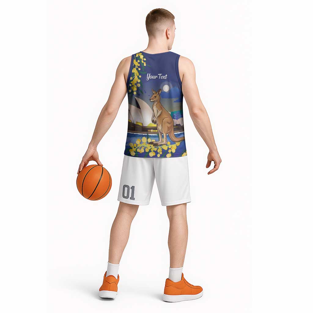 Kangaroo Australia Personalised Basketball Jersey Aussie Pride Golden Wattle Sydney Opera House