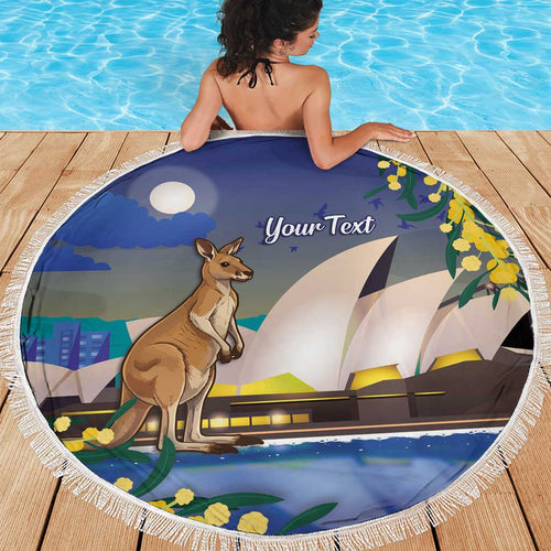 Kangaroo Australia Personalised Beach Blanket Aussie Pride Golden Wattle Sydney Opera House