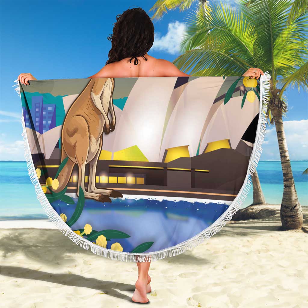 Kangaroo Australia Personalised Beach Blanket Aussie Pride Golden Wattle Sydney Opera House