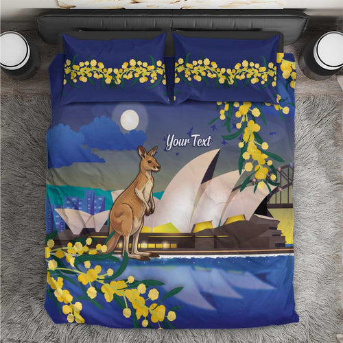 Kangaroo Australia Personalised Bedding Set Aussie Pride Golden Wattle Sydney Opera House