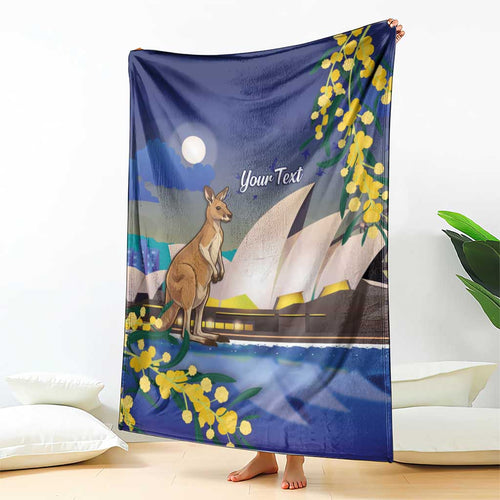 Kangaroo Australia Personalised Blanket Aussie Pride Golden Wattle Sydney Opera House