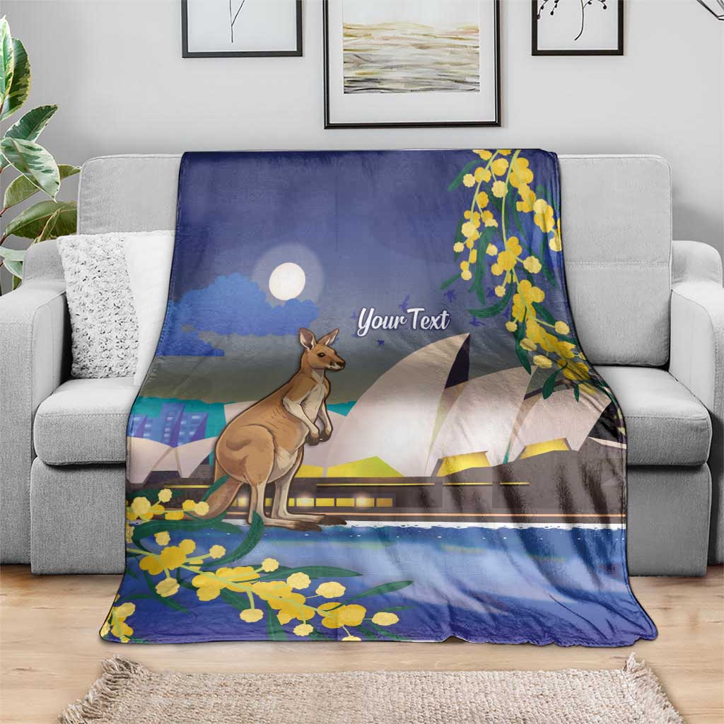 Kangaroo Australia Personalised Blanket Aussie Pride Golden Wattle Sydney Opera House