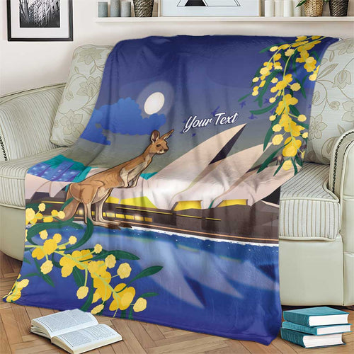 Kangaroo Australia Personalised Blanket Aussie Pride Golden Wattle Sydney Opera House