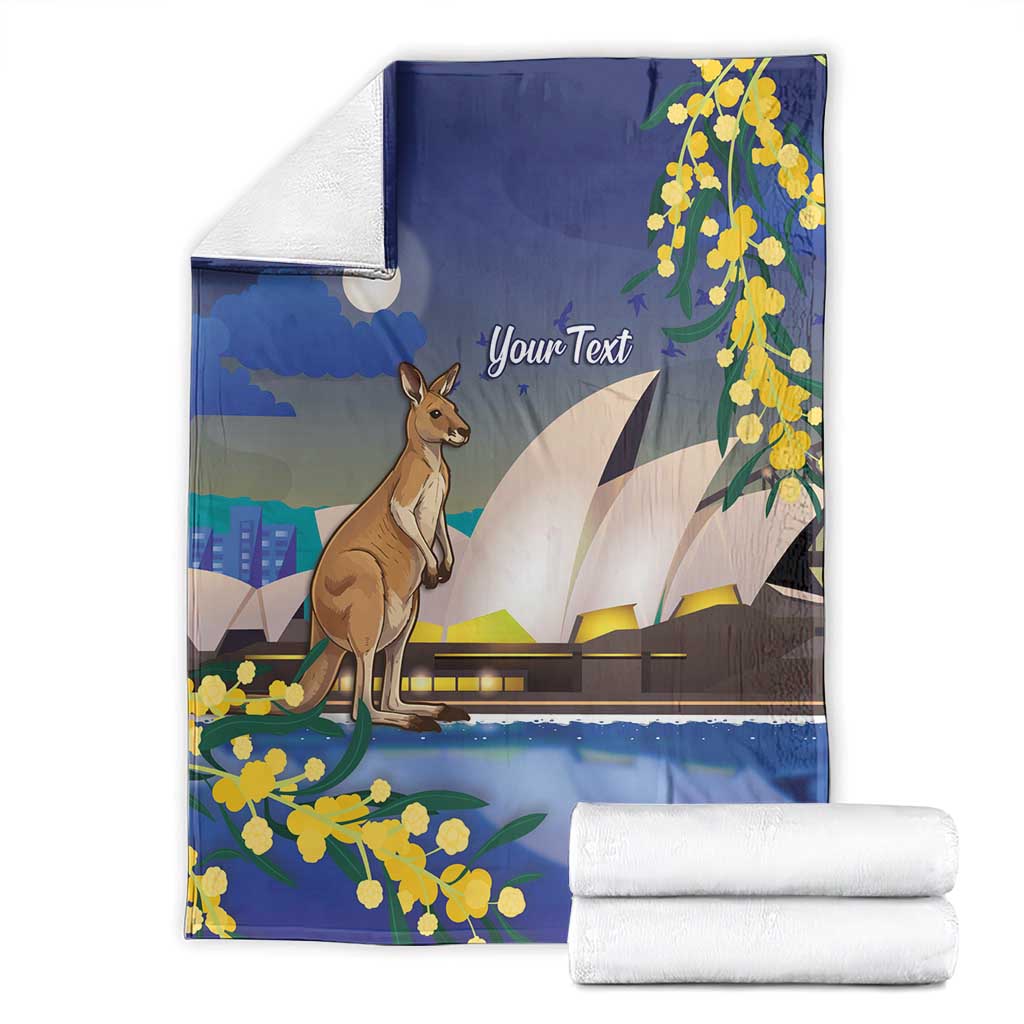 Kangaroo Australia Personalised Blanket Aussie Pride Golden Wattle Sydney Opera House