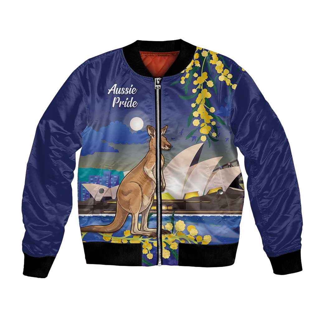 Kangaroo Australia Personalised Bomber Jacket Aussie Pride Golden Wattle Sydney Opera House