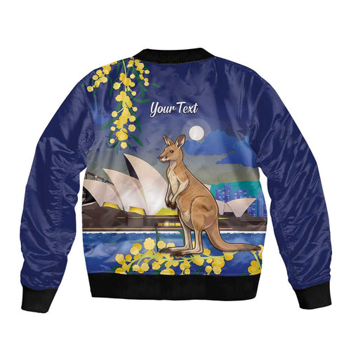 Kangaroo Australia Personalised Bomber Jacket Aussie Pride Golden Wattle Sydney Opera House