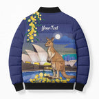 Kangaroo Australia Personalised Bomber Puffer Jacket Aussie Pride Golden Wattle Sydney Opera House