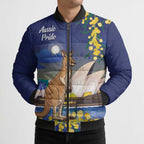 Kangaroo Australia Personalised Bomber Puffer Jacket Aussie Pride Golden Wattle Sydney Opera House