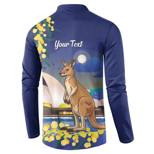 Kangaroo Australia Personalised Button Sweatshirt Aussie Pride Golden Wattle Sydney Opera House