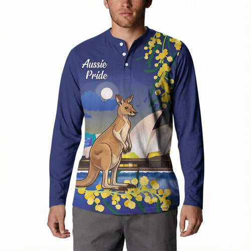 Kangaroo Australia Personalised Button Sweatshirt Aussie Pride Golden Wattle Sydney Opera House