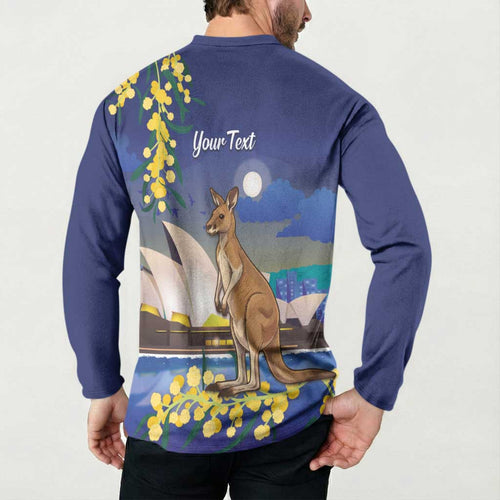 Kangaroo Australia Personalised Button Sweatshirt Aussie Pride Golden Wattle Sydney Opera House