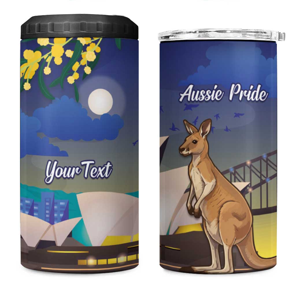 Kangaroo Australia Personalised 4 in 1 Can Cooler Tumbler Aussie Pride Golden Wattle Sydney Opera House