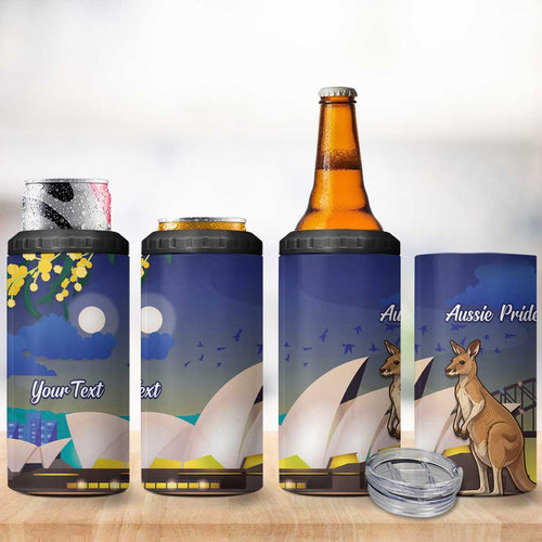 Kangaroo Australia Personalised 4 in 1 Can Cooler Tumbler Aussie Pride Golden Wattle Sydney Opera House