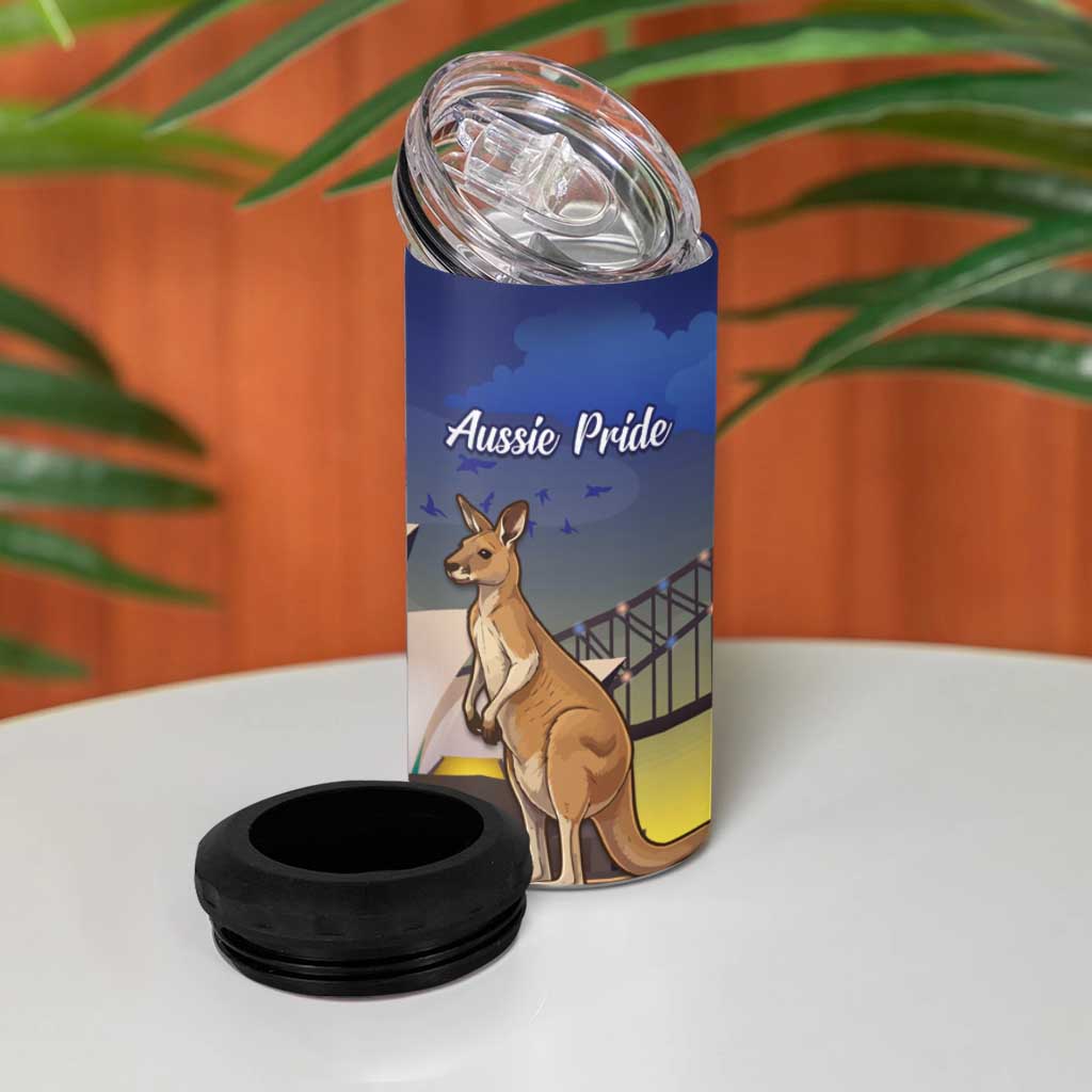 Kangaroo Australia Personalised 4 in 1 Can Cooler Tumbler Aussie Pride Golden Wattle Sydney Opera House