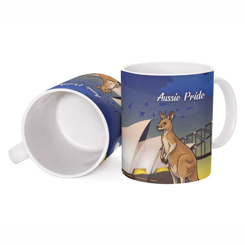 Kangaroo Australia Personalised Ceramic Mug Aussie Pride Golden Wattle Sydney Opera House