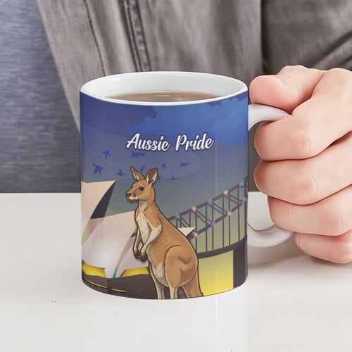 Kangaroo Australia Personalised Ceramic Mug Aussie Pride Golden Wattle Sydney Opera House
