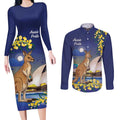 Kangaroo Australia Personalised Couples Matching Long Sleeve Bodycon Dress and Long Sleeve Button Shirt Aussie Pride Golden Wattle Sydney Opera House