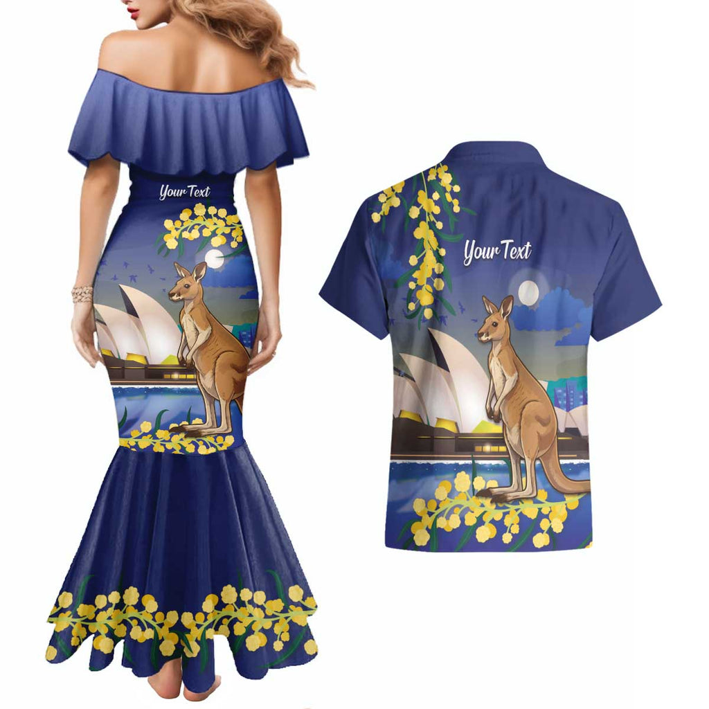 Kangaroo Australia Personalised Couples Matching Mermaid Dress and Hawaiian Shirt Aussie Pride Golden Wattle Sydney Opera House