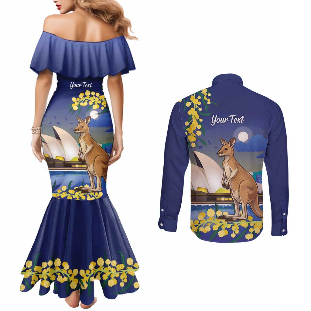 Kangaroo Australia Personalised Couples Matching Mermaid Dress and Long Sleeve Button Shirt Aussie Pride Golden Wattle Sydney Opera House