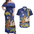Kangaroo Australia Personalised Couples Matching Off Shoulder Maxi Dress and Hawaiian Shirt Aussie Pride Golden Wattle Sydney Opera House
