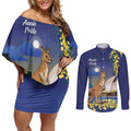 Kangaroo Australia Personalised Couples Matching Off Shoulder Short Dress and Long Sleeve Button Shirt Aussie Pride Golden Wattle Sydney Opera House