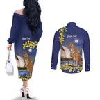 Kangaroo Australia Personalised Couples Matching Off The Shoulder Long Sleeve Dress and Long Sleeve Button Shirt Aussie Pride Golden Wattle Sydney Opera House