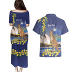 Kangaroo Australia Personalised Couples Matching Puletasi and Hawaiian Shirt Aussie Pride Golden Wattle Sydney Opera House
