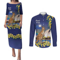 Kangaroo Australia Personalised Couples Matching Puletasi and Long Sleeve Button Shirt Aussie Pride Golden Wattle Sydney Opera House