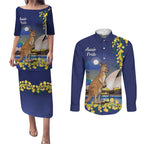 Kangaroo Australia Personalised Couples Matching Puletasi and Long Sleeve Button Shirt Aussie Pride Golden Wattle Sydney Opera House