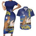 Kangaroo Australia Personalised Couples Matching Short Sleeve Bodycon Dress and Hawaiian Shirt Aussie Pride Golden Wattle Sydney Opera House
