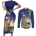 Kangaroo Australia Personalised Couples Matching Short Sleeve Bodycon Dress and Long Sleeve Button Shirt Aussie Pride Golden Wattle Sydney Opera House
