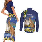 Kangaroo Australia Personalised Couples Matching Short Sleeve Bodycon Dress and Long Sleeve Button Shirt Aussie Pride Golden Wattle Sydney Opera House