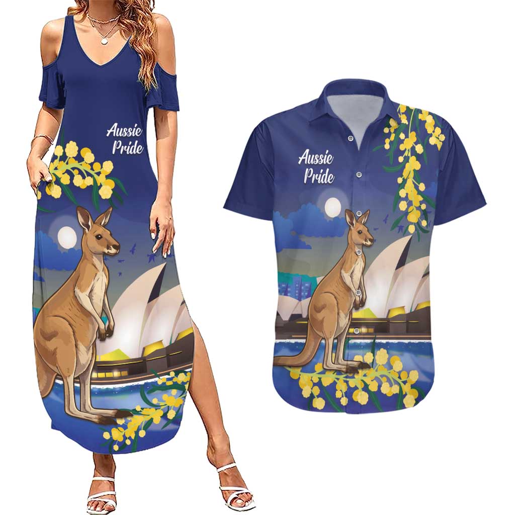 Kangaroo Australia Personalised Couples Matching Summer Maxi Dress and Hawaiian Shirt Aussie Pride Golden Wattle Sydney Opera House