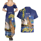 Kangaroo Australia Personalised Couples Matching Summer Maxi Dress and Hawaiian Shirt Aussie Pride Golden Wattle Sydney Opera House