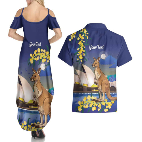 Kangaroo Australia Personalised Couples Matching Summer Maxi Dress and Hawaiian Shirt Aussie Pride Golden Wattle Sydney Opera House