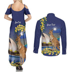 Kangaroo Australia Personalised Couples Matching Summer Maxi Dress and Long Sleeve Button Shirt Aussie Pride Golden Wattle Sydney Opera House