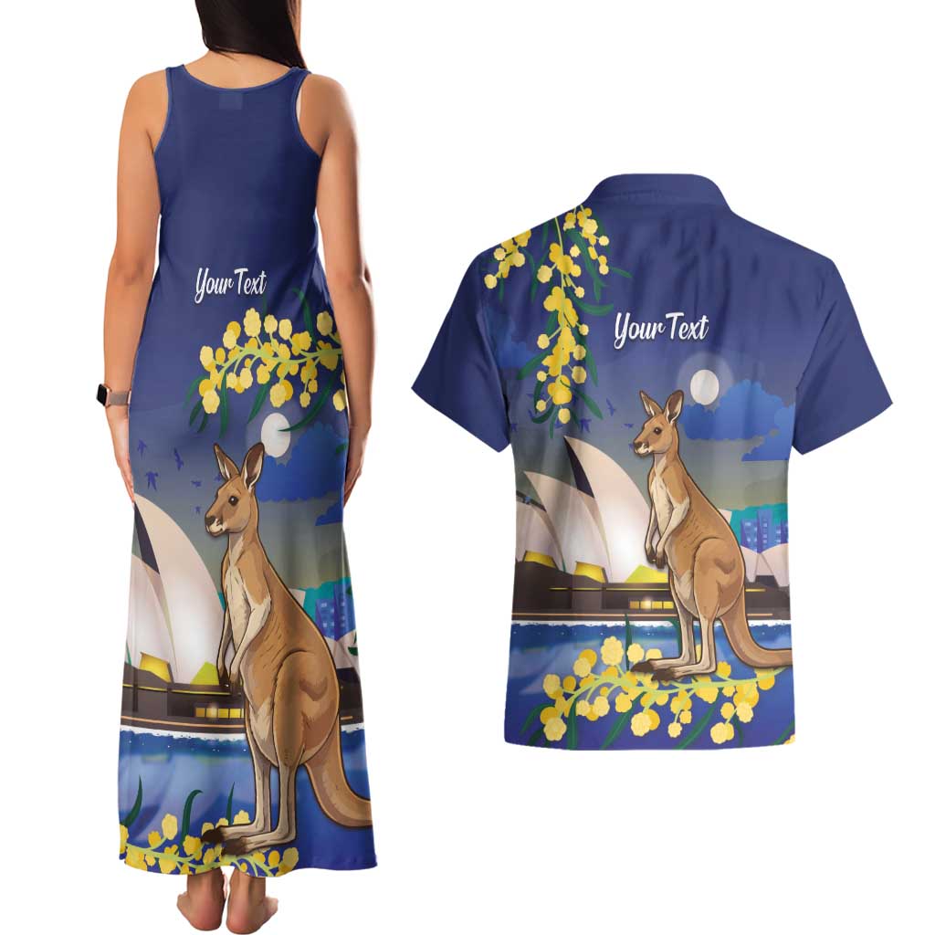 Kangaroo Australia Personalised Couples Matching Tank Maxi Dress and Hawaiian Shirt Aussie Pride Golden Wattle Sydney Opera House