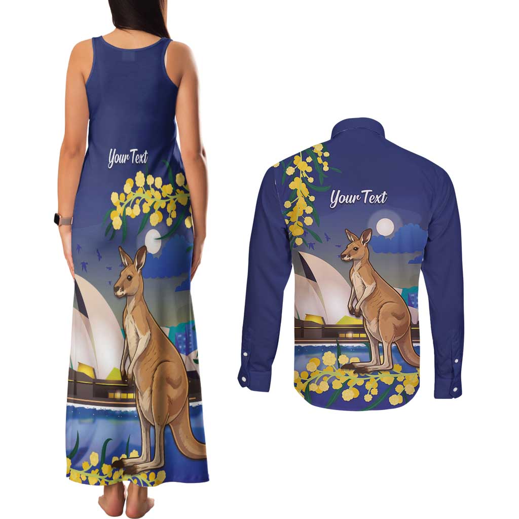 Kangaroo Australia Personalised Couples Matching Tank Maxi Dress and Long Sleeve Button Shirt Aussie Pride Golden Wattle Sydney Opera House