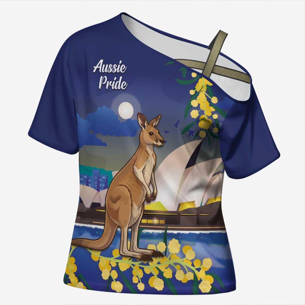 Kangaroo Australia Personalised Cross Shoulder Shirt Aussie Pride Golden Wattle Sydney Opera House