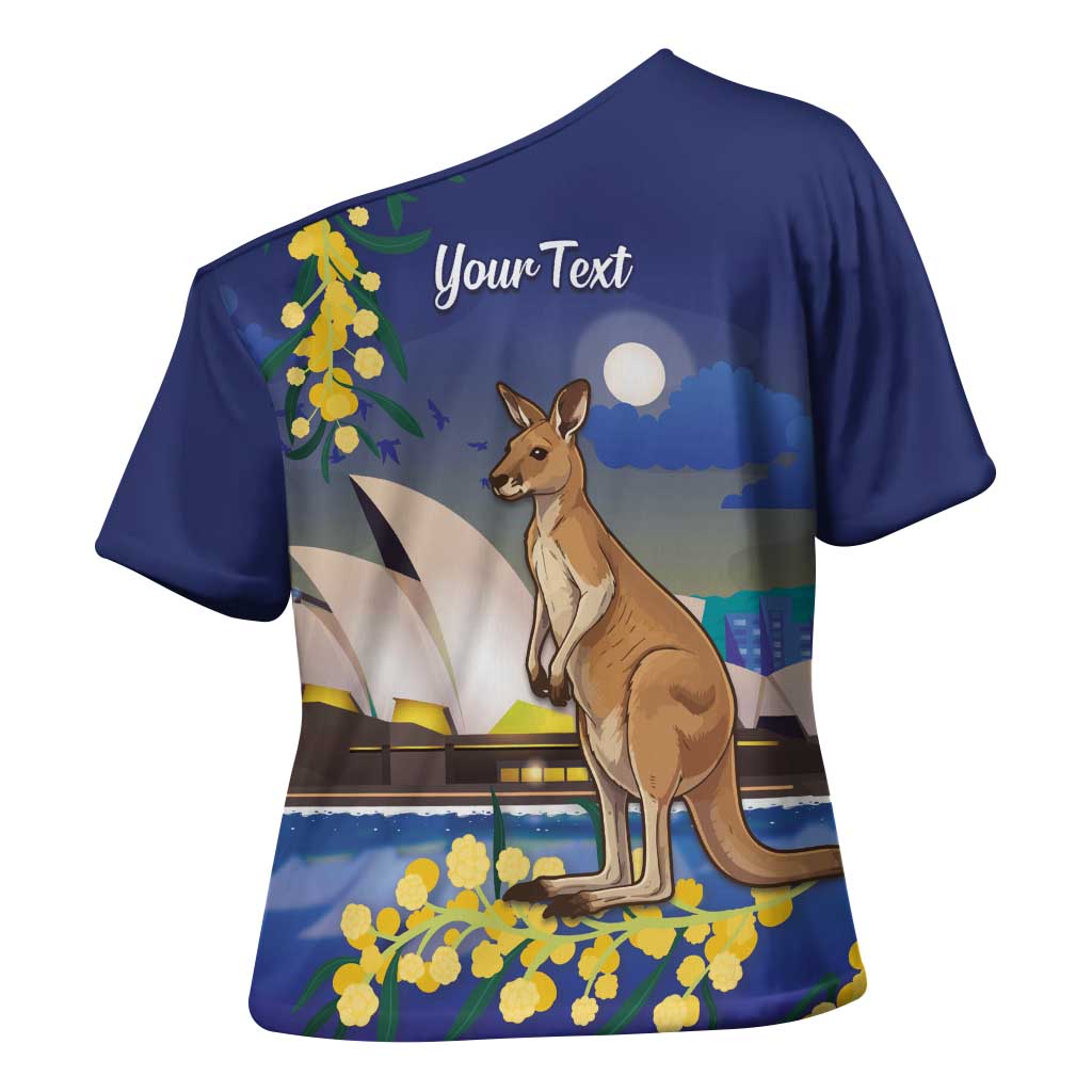 Kangaroo Australia Personalised Cross Shoulder Shirt Aussie Pride Golden Wattle Sydney Opera House